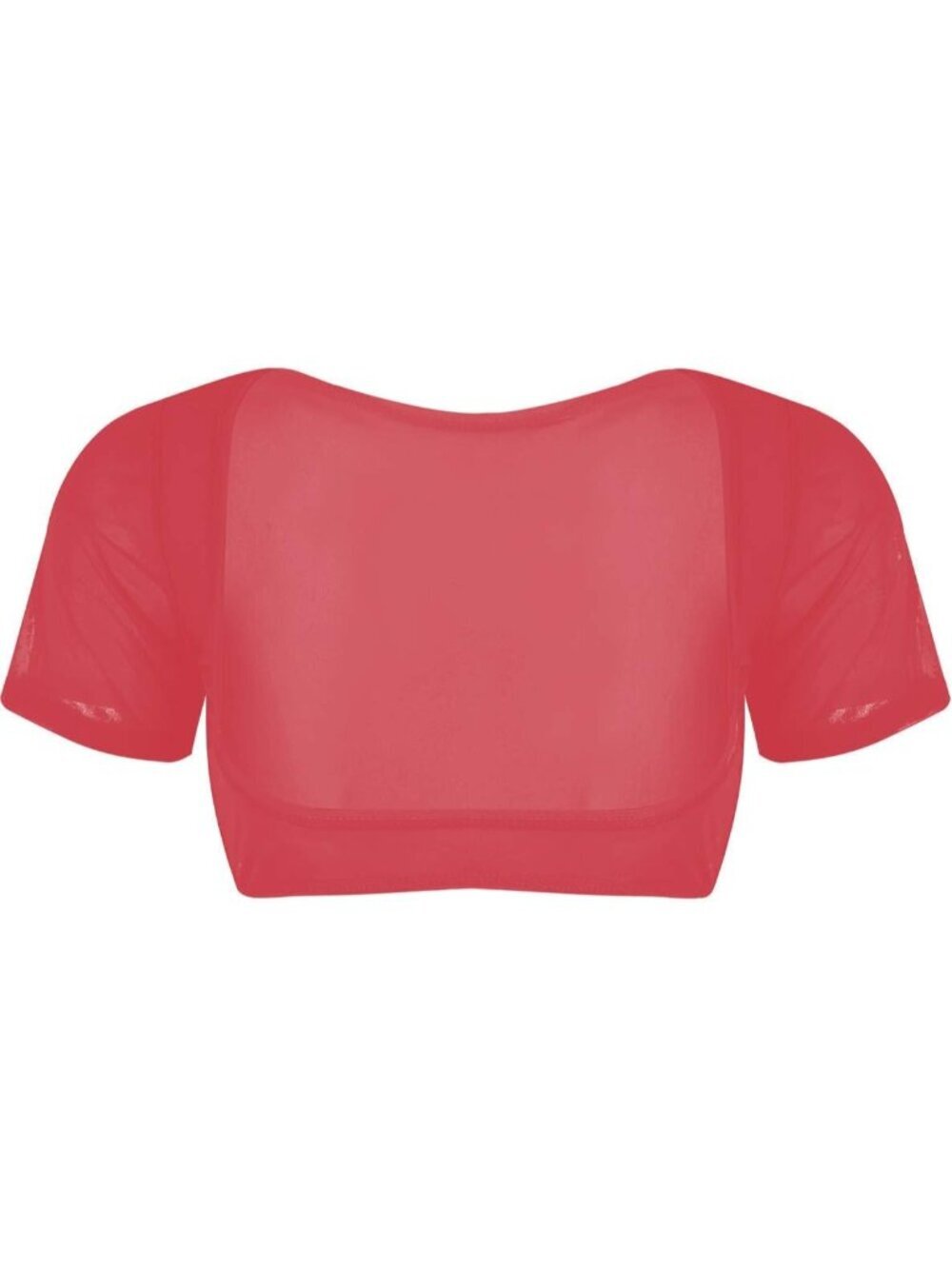 Women's Red Mesh Open Bust Short Sleeve Spandex Belly Dance Crop Top
